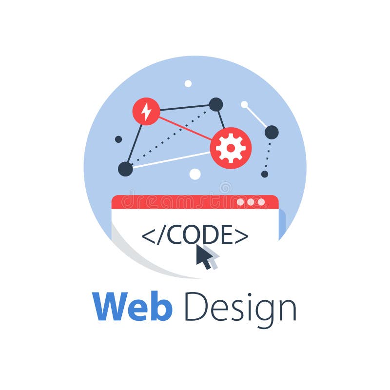 Web design, internet technology, software development, hosting services royalty free illustration