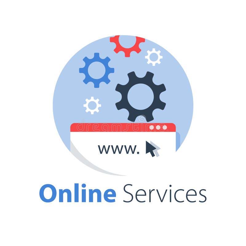 Web design, internet technology, software development, hosting services royalty free illustration