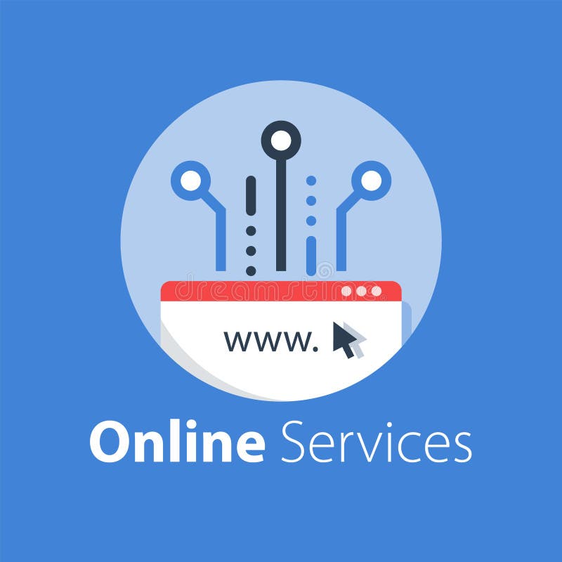Web design, internet technology, software development, hosting services vector illustration