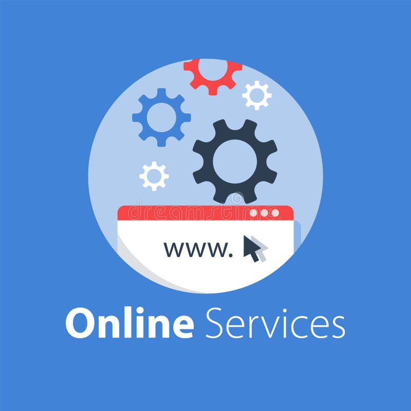 Web design, internet technology, software development, hosting services vector illustration