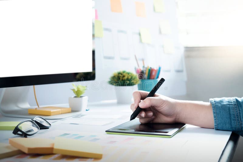 Web designer, UX UI designer working to design screen. stock photo Web designer, UX UI designer working to design screen. stock photo