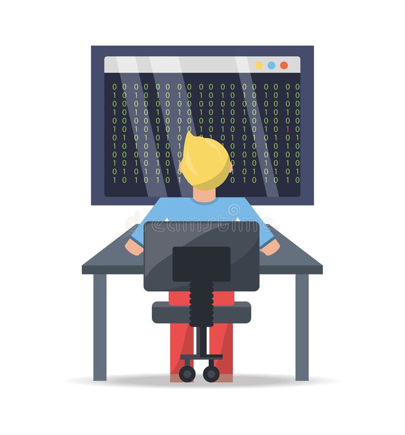 Web developer working on computer programming coding royalty free illustration