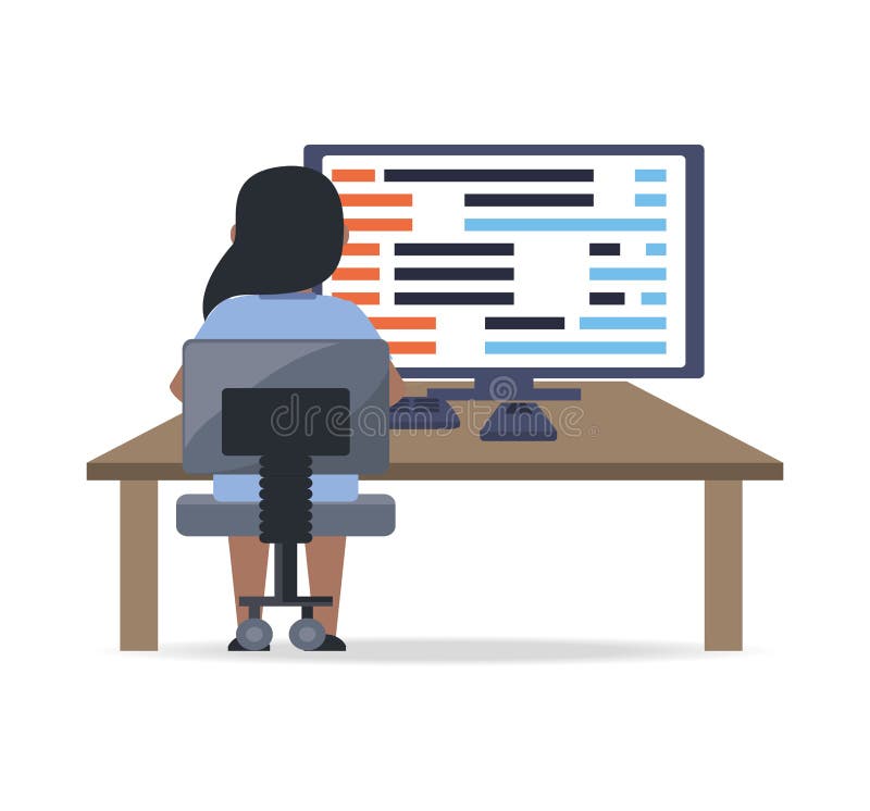Web developer working on computer programming coding royalty free illustration