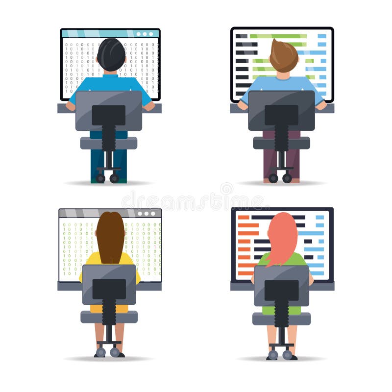 Web developer working on computer programming coding royalty free illustration