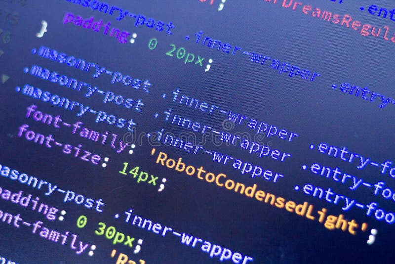 Web development code: CSS/LESS styles preprocessor script lines royalty free stock photos
