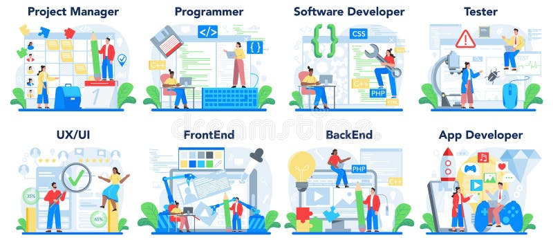 Web Development Concept Set. Programming, Coding and Presenting Stock ...