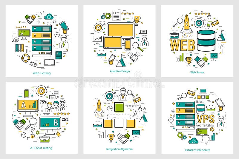 Web development - linear round concepts stock illustration Web development - linear round concepts stock illustration