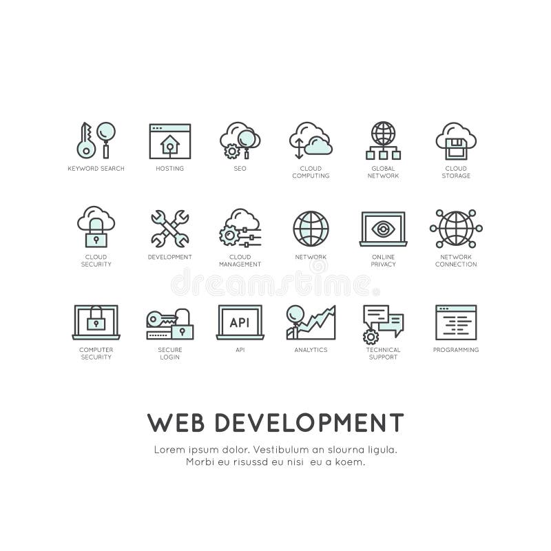 Web Development, Programming, Network Service, Security, Online Application, Cloud Computing vector illustration Web Development, Programming, Network Service, Security, Online Application, Cloud Computing vector illustration