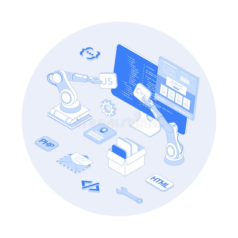 Web Development. Software Engineering and Coding Website Application. Full stack web development. Program code stock illustration