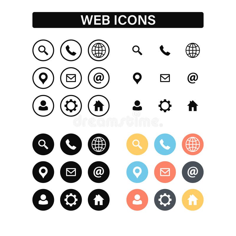 Web en Contact geplaatste pictogrammen Vector illustratie