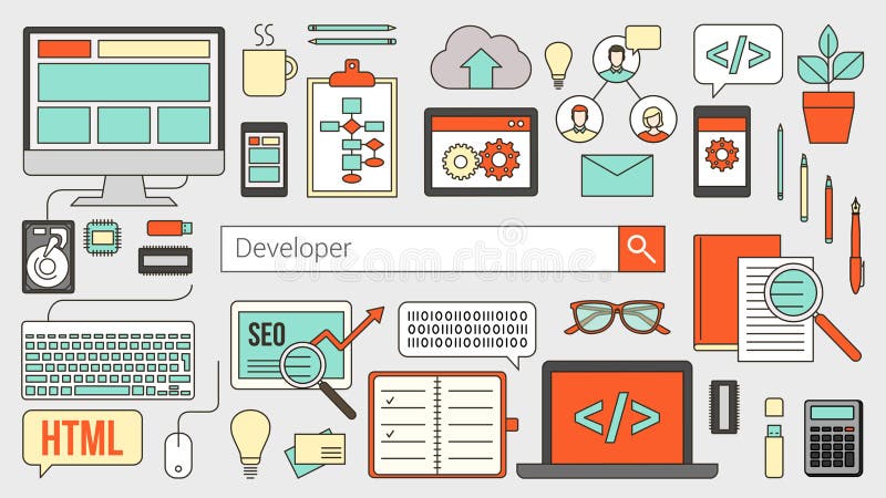 Web- en softwareontwikkelaar stock illustratie