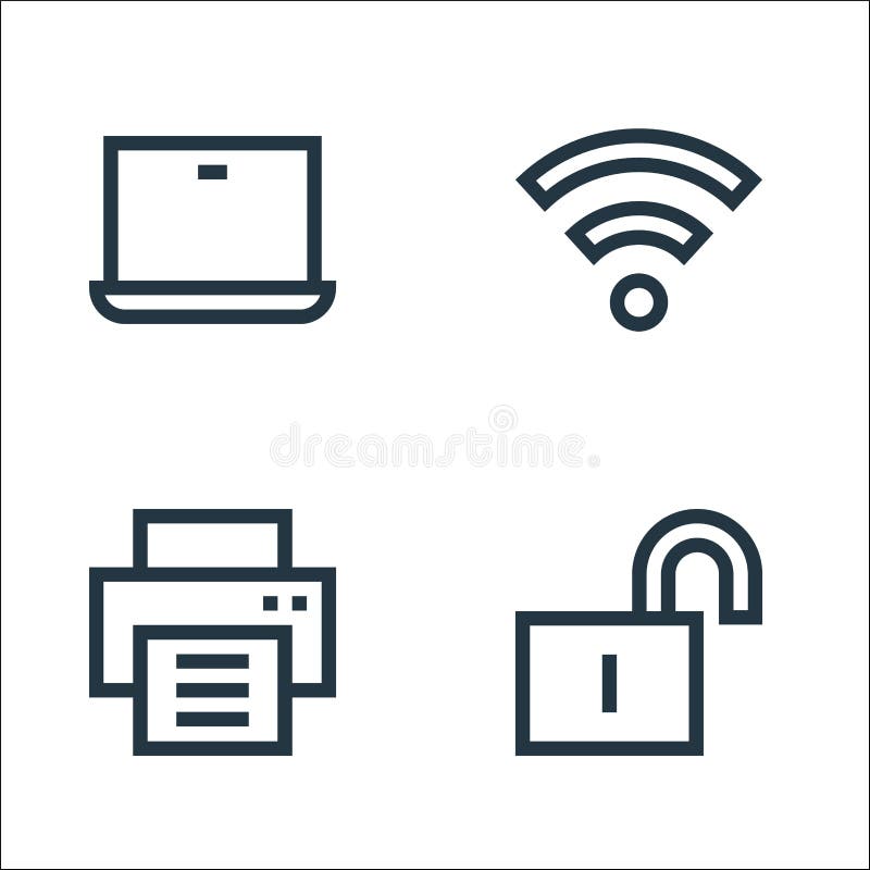 Web essentials line icons. linear set. quality vector line set such as unlock, printer, wifi vector illustration
