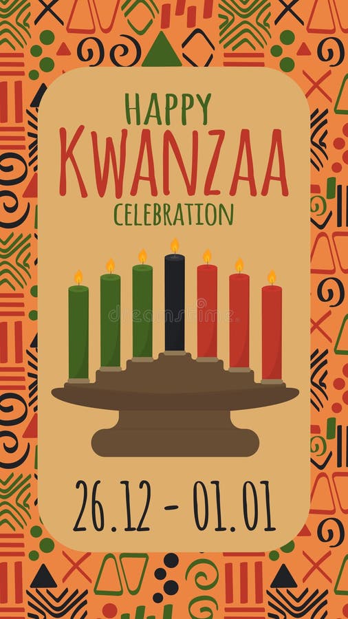 Greeting card - happy Kwanzaa celebration - USA honors African heritage in African-American culture. Poster with seven tradition c