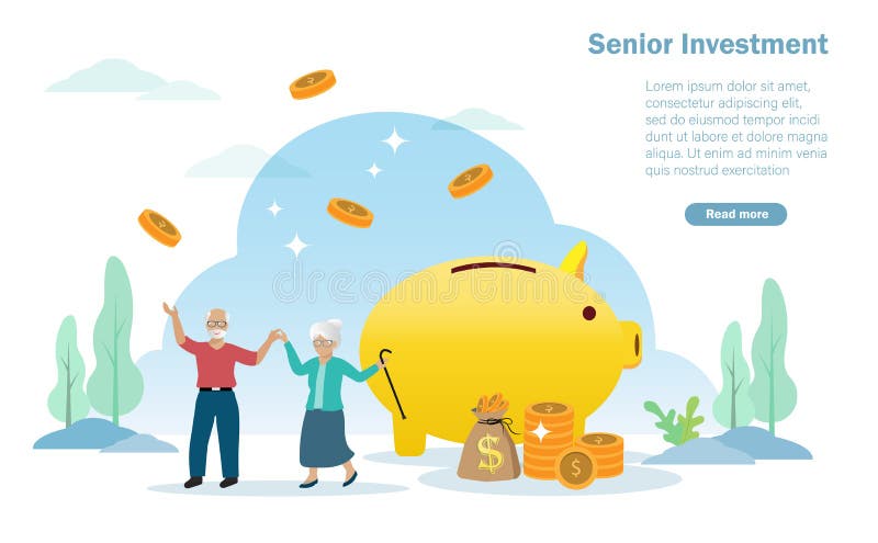 Happy senior/retirement couple enjoy saving money on piggy bank. Long term investment fund and financial preparation