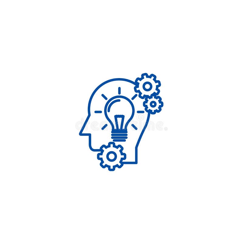 Head with lamp,idea generation line icon concept. Head with lamp,idea generation flat vector symbol, sign, outline