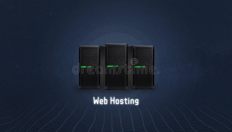 Web hosting concept with three servers and web hosting text below vector illustration Web hosting concept with three servers and web hosting text below vector illustration