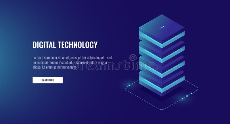 Web hosting icon, data processing unit isometric, database server room stock illustration