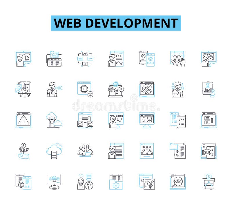 Web开发线性图标集. html css javascript php phyphon ruby文字脚本行矢量和概念符号 库存例证