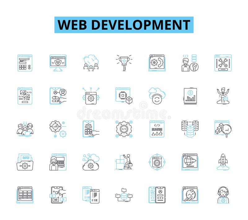 Web开发线性图标集. html css javascript php phyphon ruby文字脚本行矢量和概念符号 向量例证