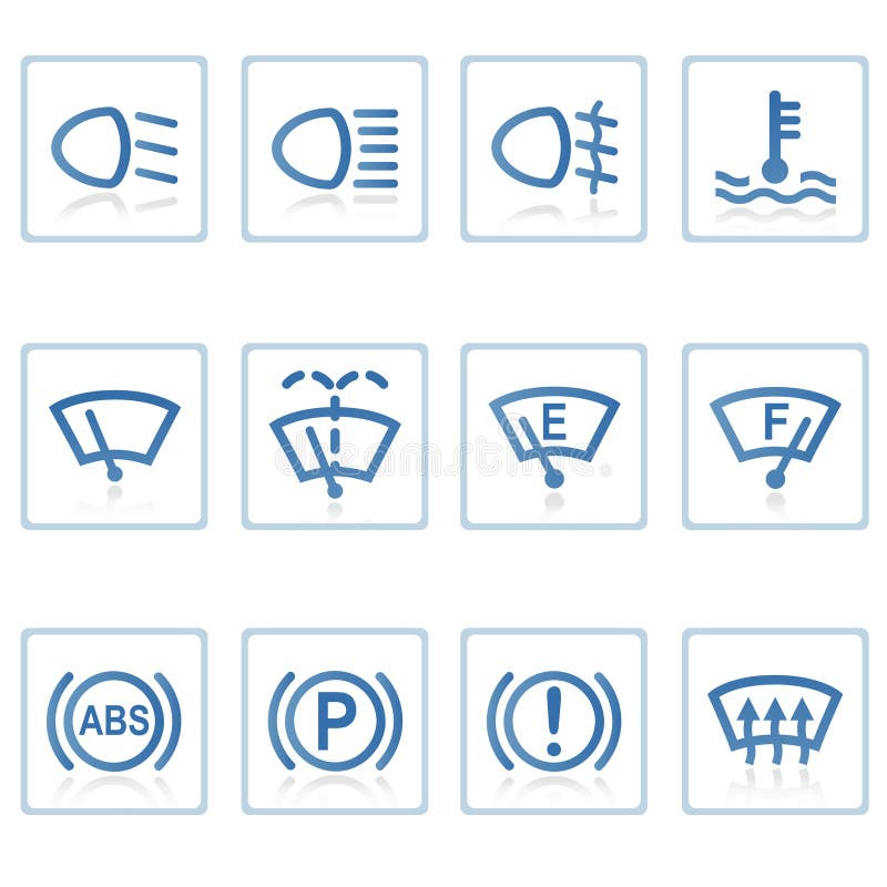 Vector collection of car dashboard panel indicators and warning