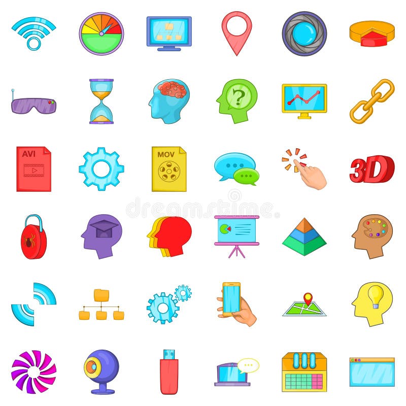 Web Information Icons Set, Cartoon Style Stock Vector - Illustration of ...