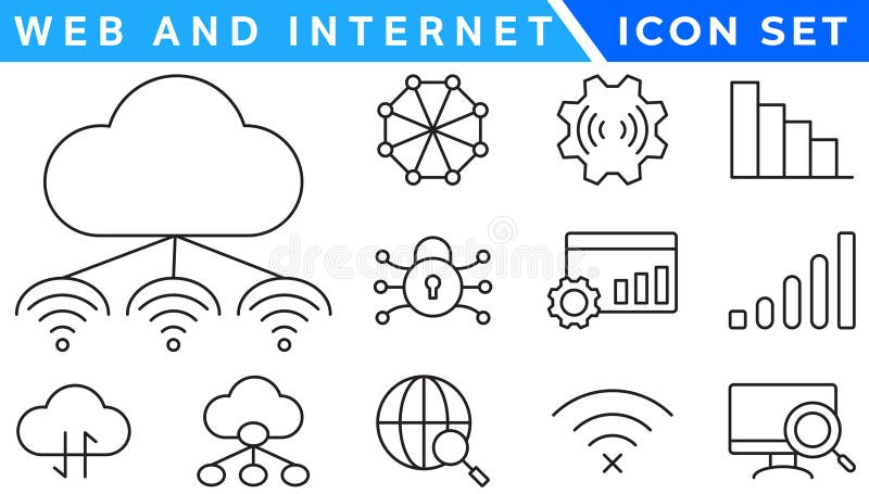 Web and internet line icons collection. Big UI icon set in a flat design. royalty free illustration