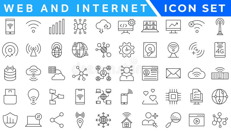 Web and internet line icons collection. Big UI icon set in a flat design. stock illustration