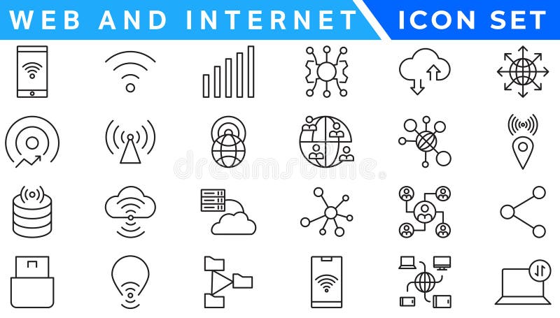 Web and internet line icons collection. Big UI icon set in a flat design. royalty free illustration