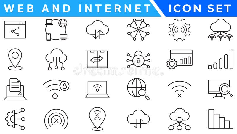 Web and internet line icons collection. Big UI icon set in a flat design. royalty free illustration