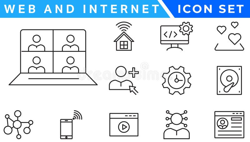 Web and internet line icons collection. Big UI icon set in a flat design royalty free illustration