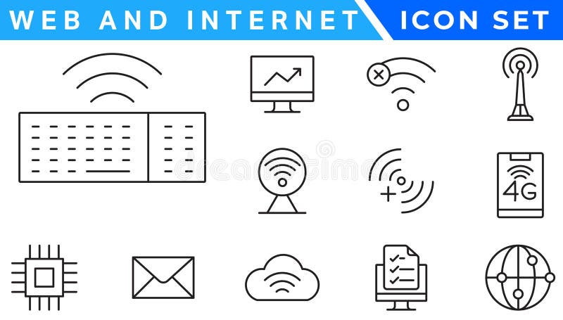 Web and internet line icons collection. Big UI icon set in a flat design stock illustration
