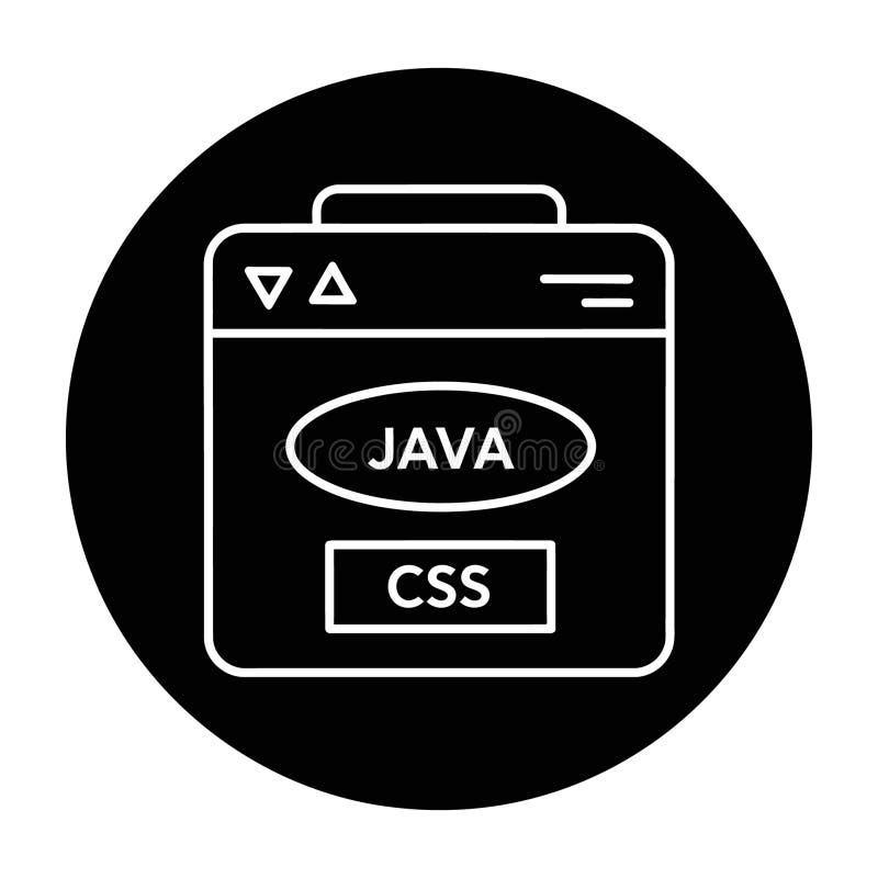 用于 Web 开发和编程的圆形黑色徽章中的 Java 和 CSS 编程语言图标 库存例证