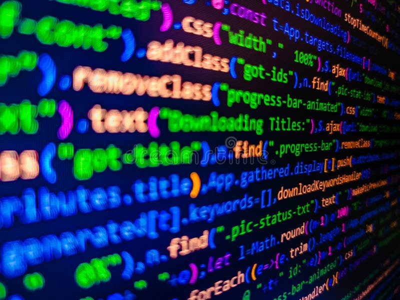 Web 开发 javascript HTML5 代码。软件开发者编程代码。软件和 PHP 领域。大数据和物联网趋势。Java Script、CSS 和 HTML 代码特写 免版税库存照片