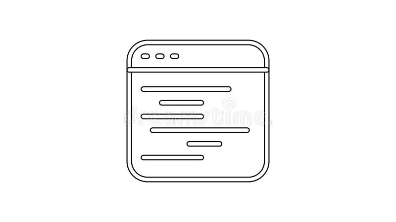 黑色线条软件图标，网页开发者编程代码，在白色背景上隔离。Javascript 计算机脚本程序代码的随机部分。4K 视频动态图形动画。.