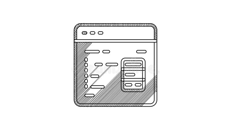 黑线软件Web开发人员编程代码图标（白色背景中）. javascript计算机脚本程序代码4k视频运动图形动画的随机部分.