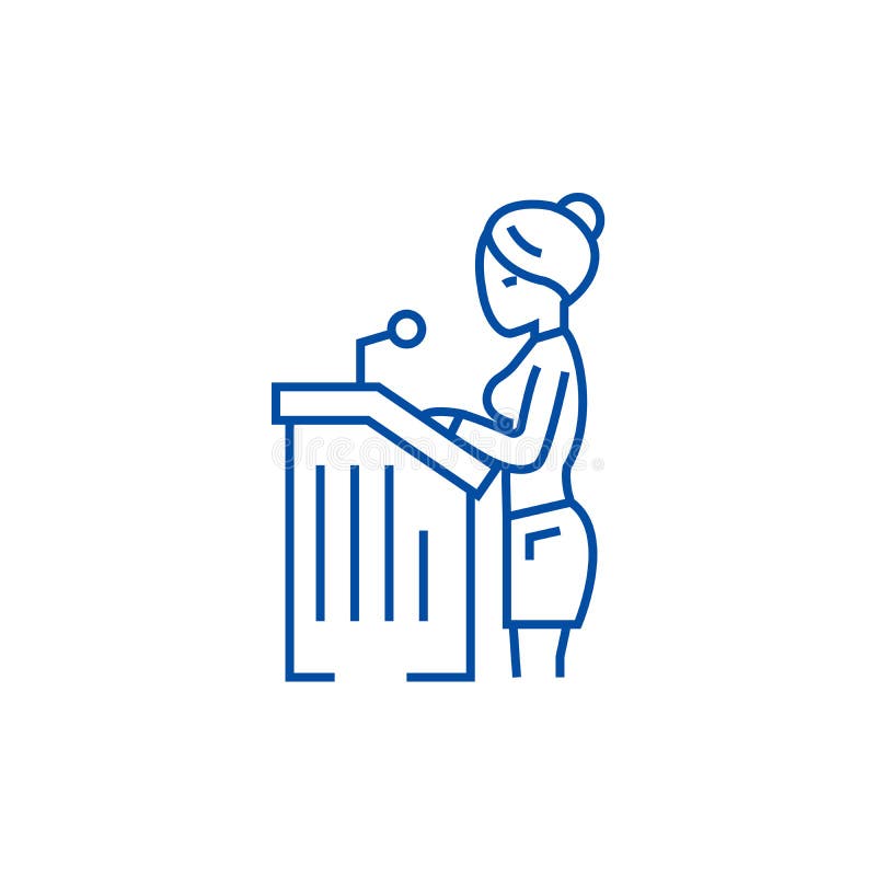 Lawyer woman,speech in court line icon concept. Lawyer woman,speech in court flat vector symbol, sign, outline royalty free illustration Lawyer woman,speech in court line icon concept. Lawyer woman,speech in court flat vector symbol, sign, outline royalty free illustration