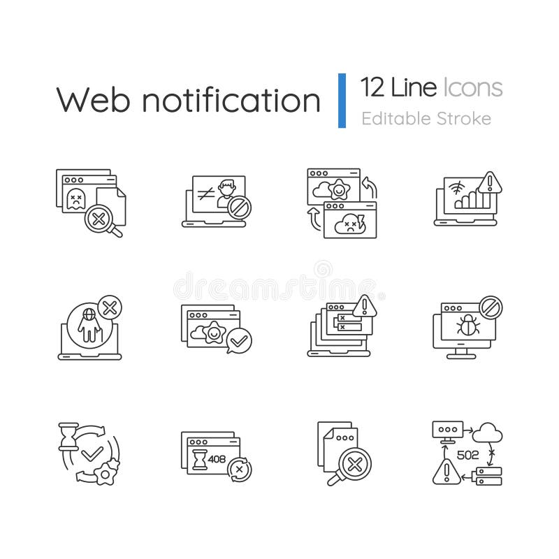 Web notifications linear icons set royalty free illustration