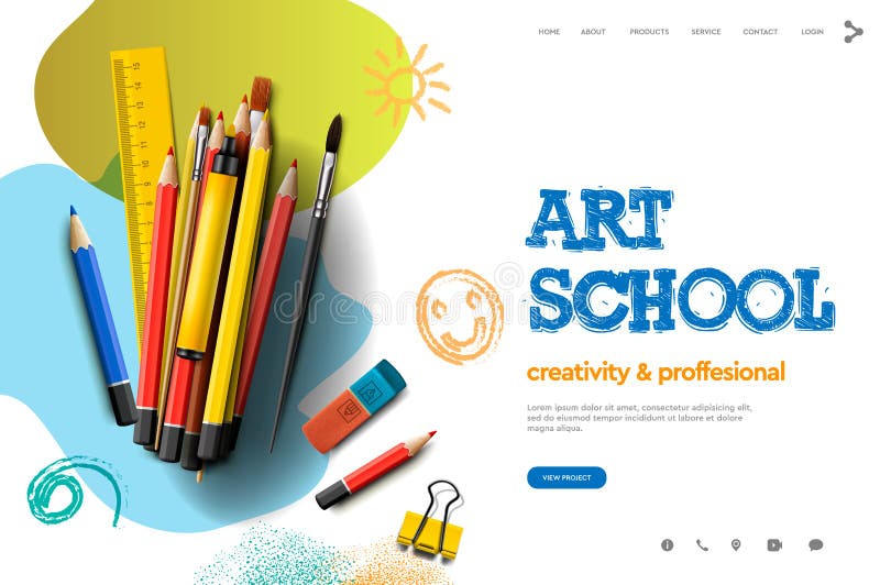 Web page design template for Art School, studio, course, creative kids. Modern design vector illustration concept for