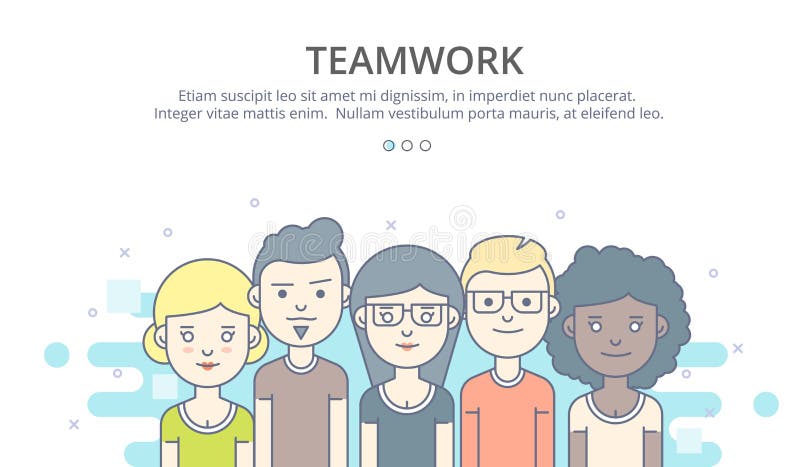 Web page design template of company profile, teamwork, corporate business workflow, career opportunities, team skills royalty free illustration