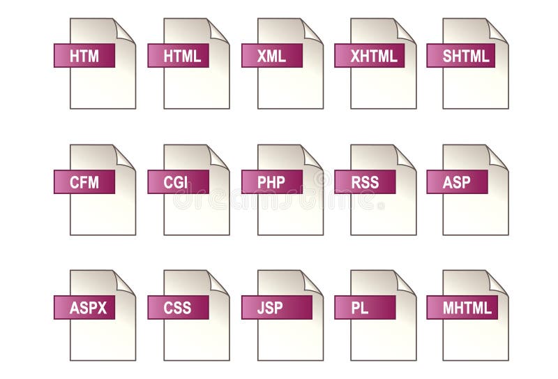 15 icons of popular World Wide Web page computer file formats: HyperText Markup Language, eXtensible HyperText Markup Language, Archived HTML, Microsoft Active Server Page, ColdFusion, JavaServer, Really Simple Syndication; Cascading Style Sheet, computer generated image, Hypertext Preprocessor. EPS8 organized in groups for easy editing. 15 icons of popular World Wide Web page computer file formats: HyperText Markup Language, eXtensible HyperText Markup Language, Archived HTML, Microsoft Active Server Page, ColdFusion, JavaServer, Really Simple Syndication; Cascading Style Sheet, computer generated image, Hypertext Preprocessor. EPS8 organized in groups for easy editing.