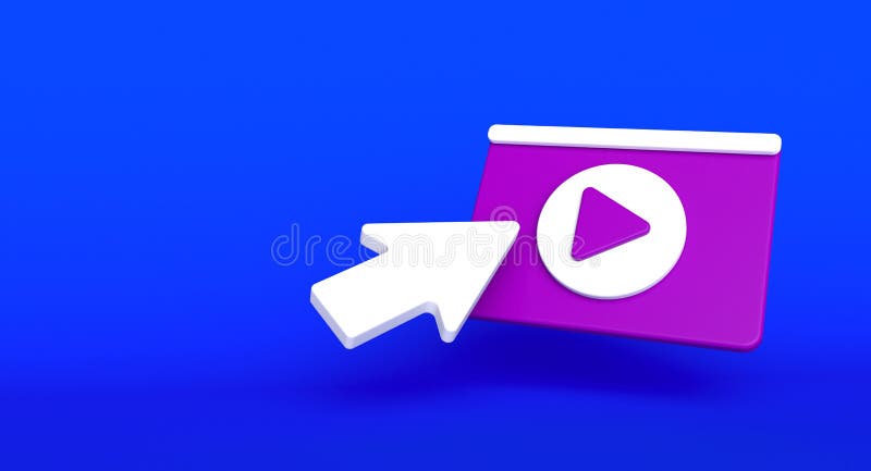 Web page social media concept. Video play icon illustration on background. 3D render vector illustration