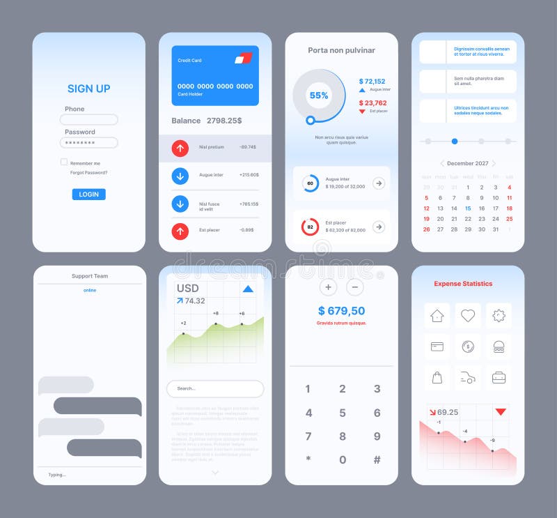 Web page templates. App design for user easy experience online digital interface symbols slider frames navigation bar vector illustration