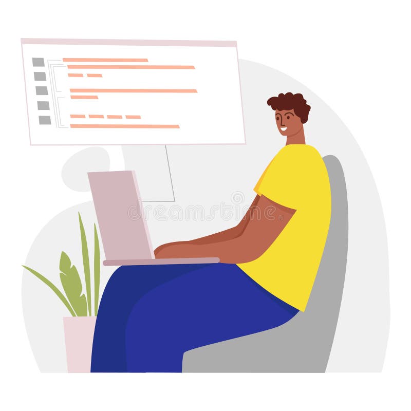 在计算机上进行Web开发的程序员. php python javascript脚本编码与编程概念 皇族释放例证