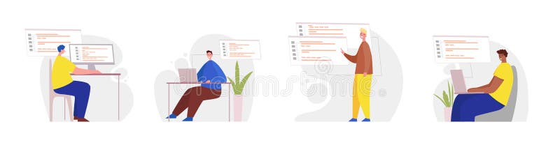 在计算机上进行Web开发的程序员集. php python脚本编码与编程概念 向量例证