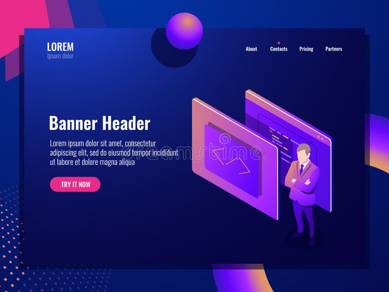 Web programming, application development education, online education, coding, website building, man teacher, online vector illustration