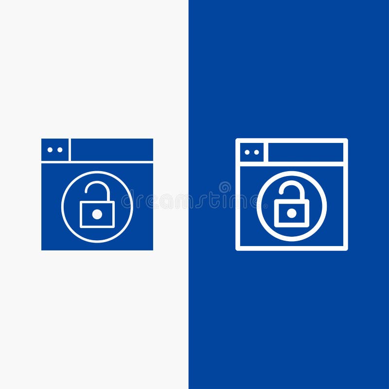 A Web, projeto, fechamento, destrava do ícone contínuo azul da linha e do Glyph de bandeira do ícone contínuo da linha e do Glyph ilustração stock