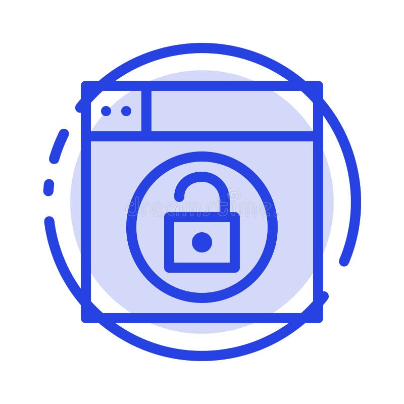 A Web, projeto, fechamento, destrava a linha pontilhada azul linha ícone ilustração royalty free