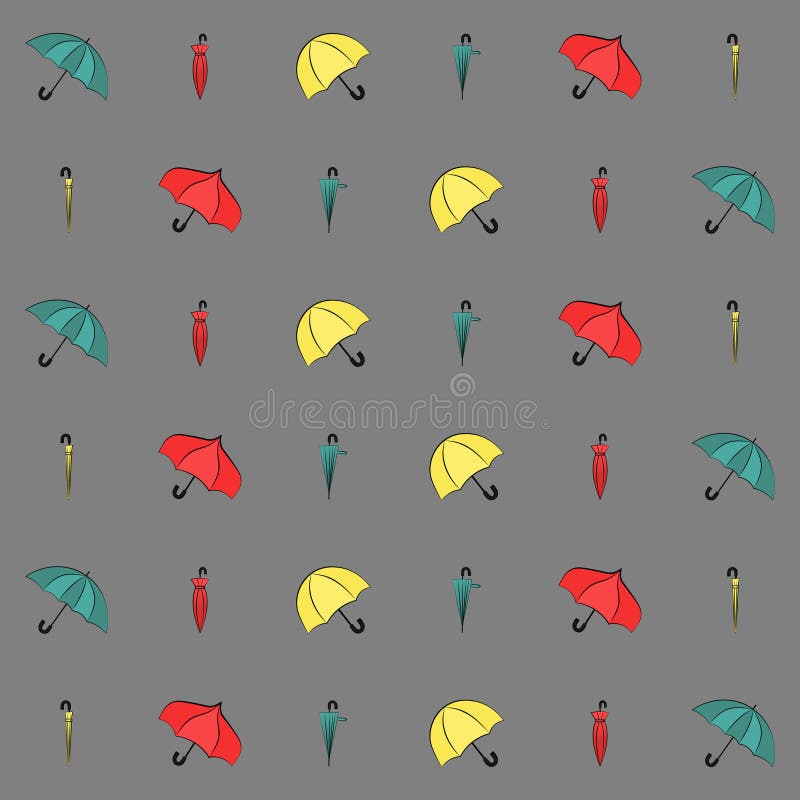 Red Yellow and Blue Closed Umbrellas Seamless Vector Illustration