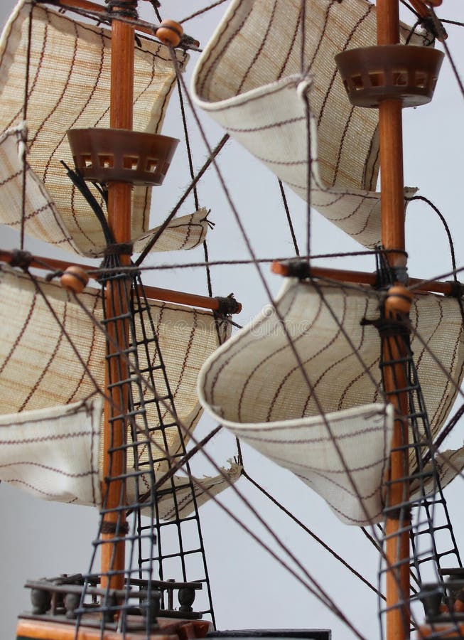 Web of rigging ropes over sails on masts background royalty free stock photos