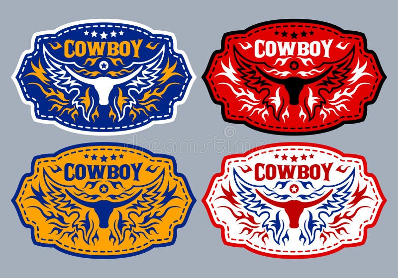 Western Style Cowboy Bull Belt Buckle Vector Set Design. Stock Vector